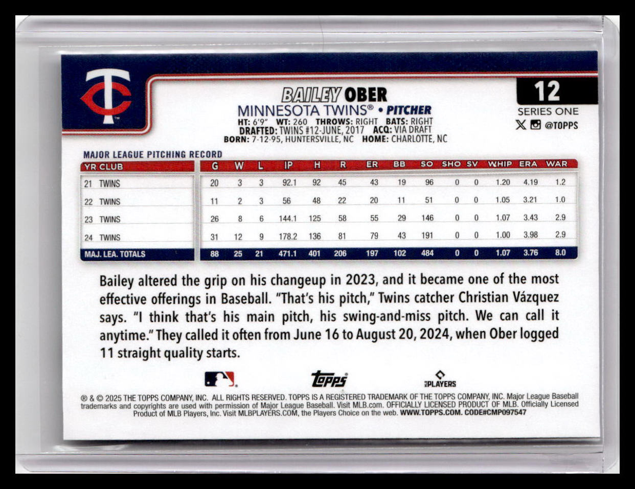 2025 Topps #12 Bailey Ober
