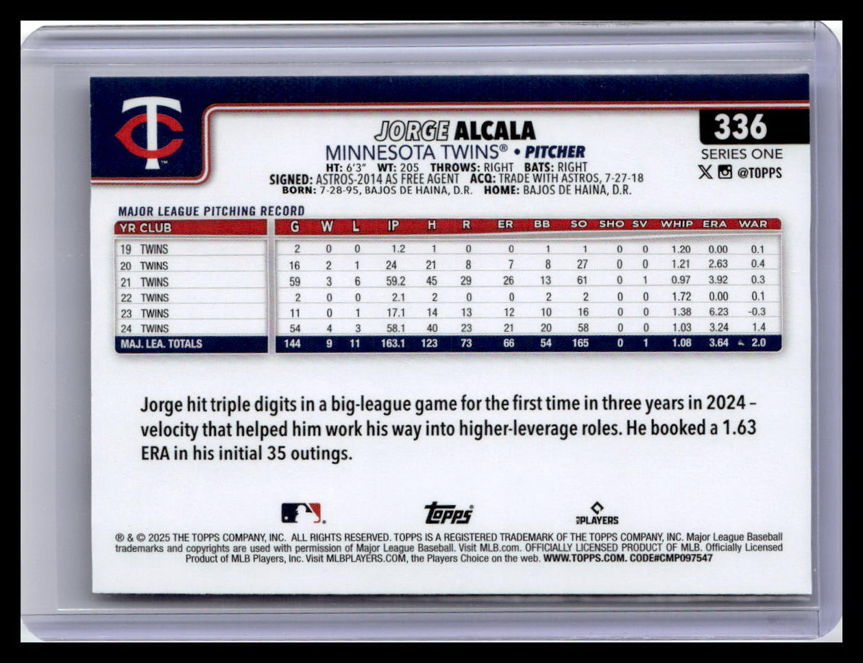2025 Topps #336 Jorge Alcala