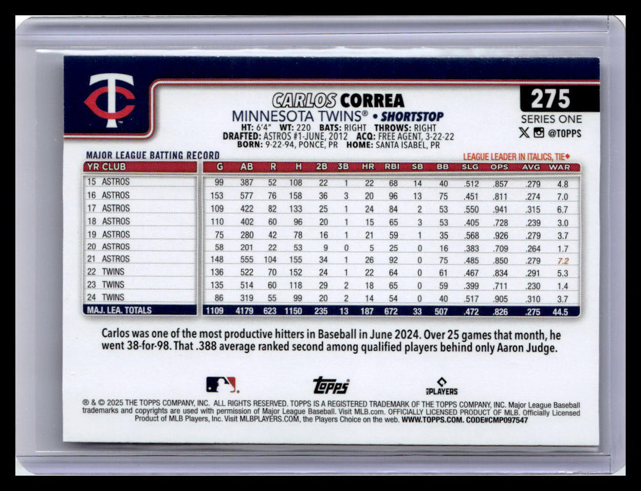 2025 Topps #275 Carlos Correa