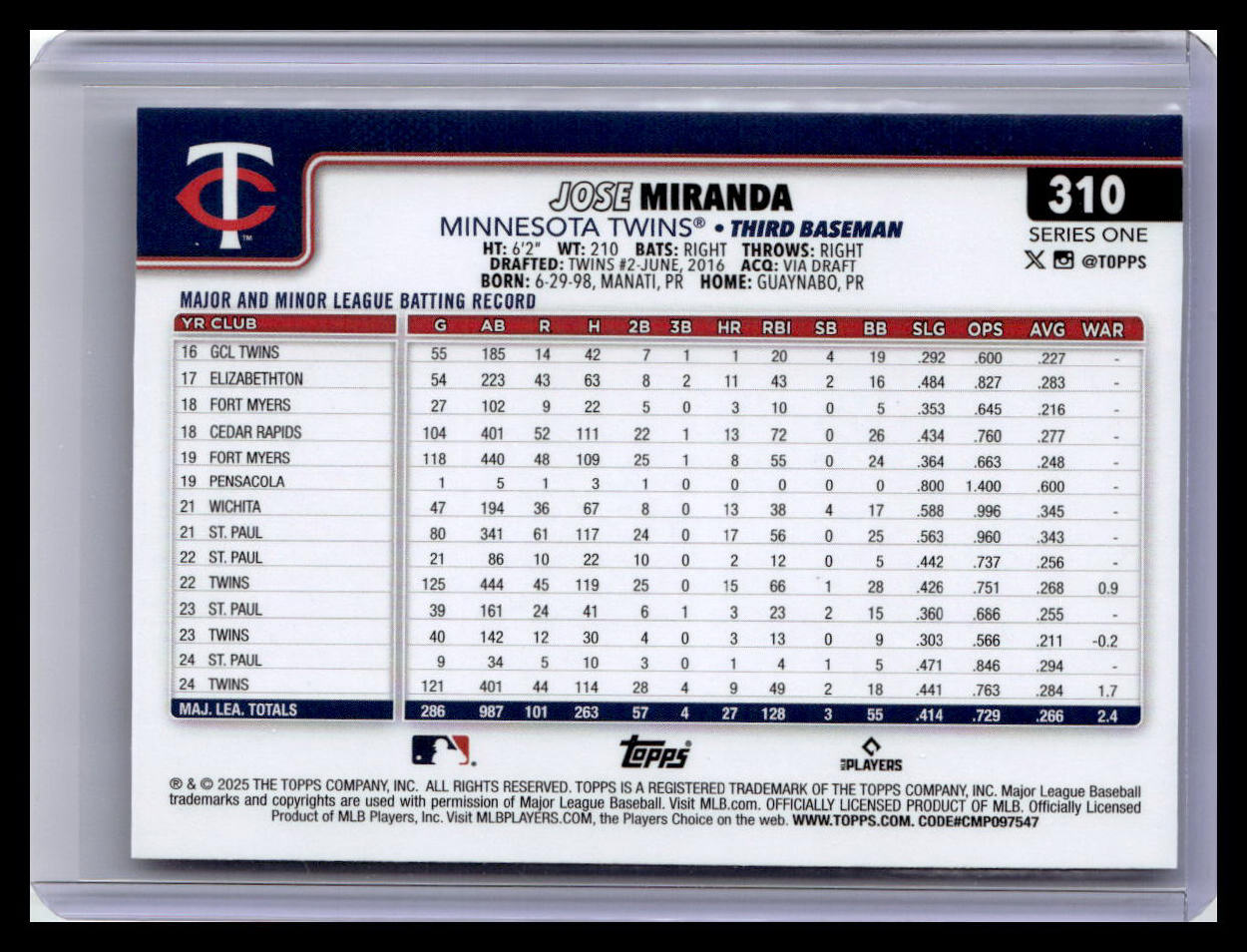 2025 Topps #310 Jose Miranda