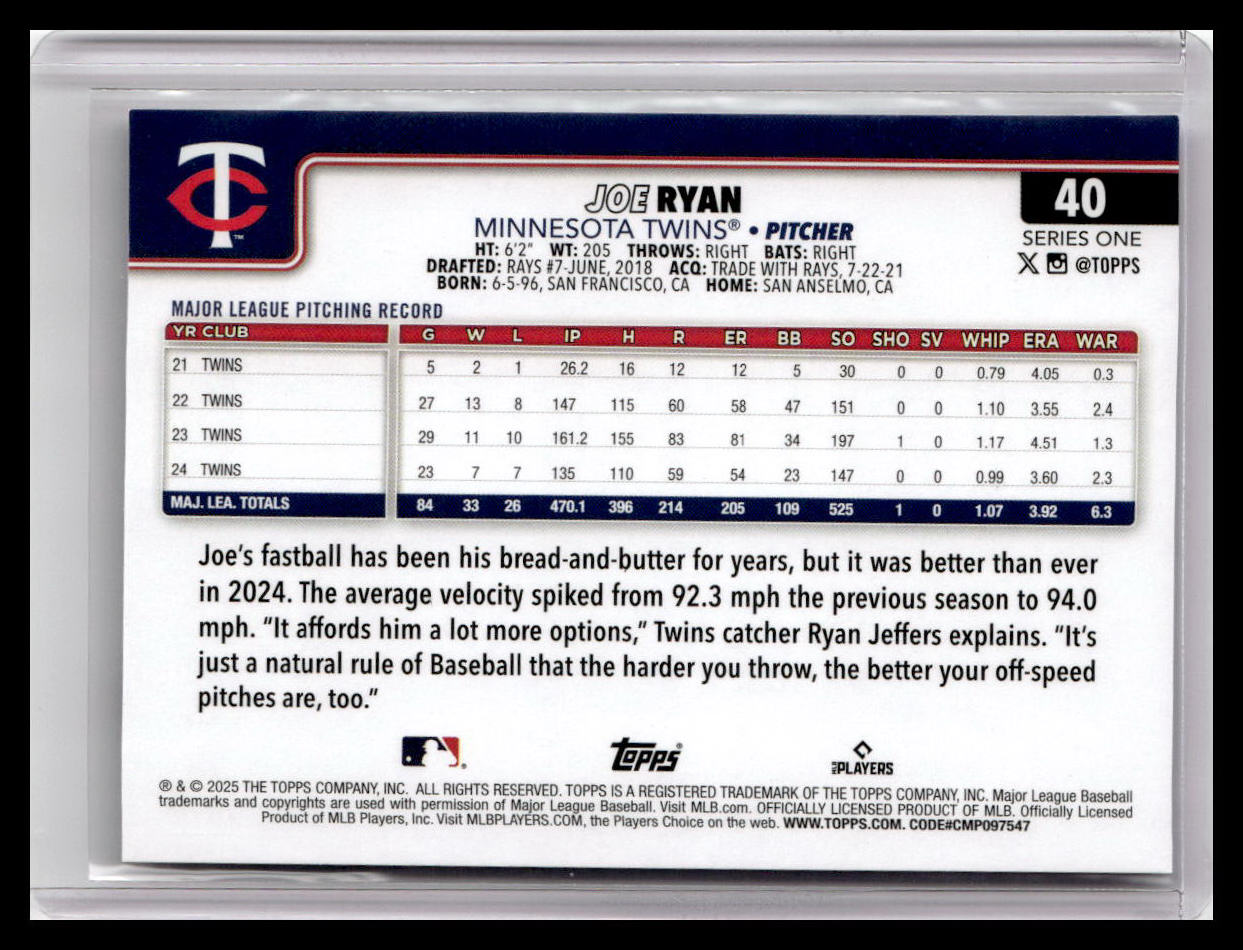 2025 Topps #40 Joe Ryan