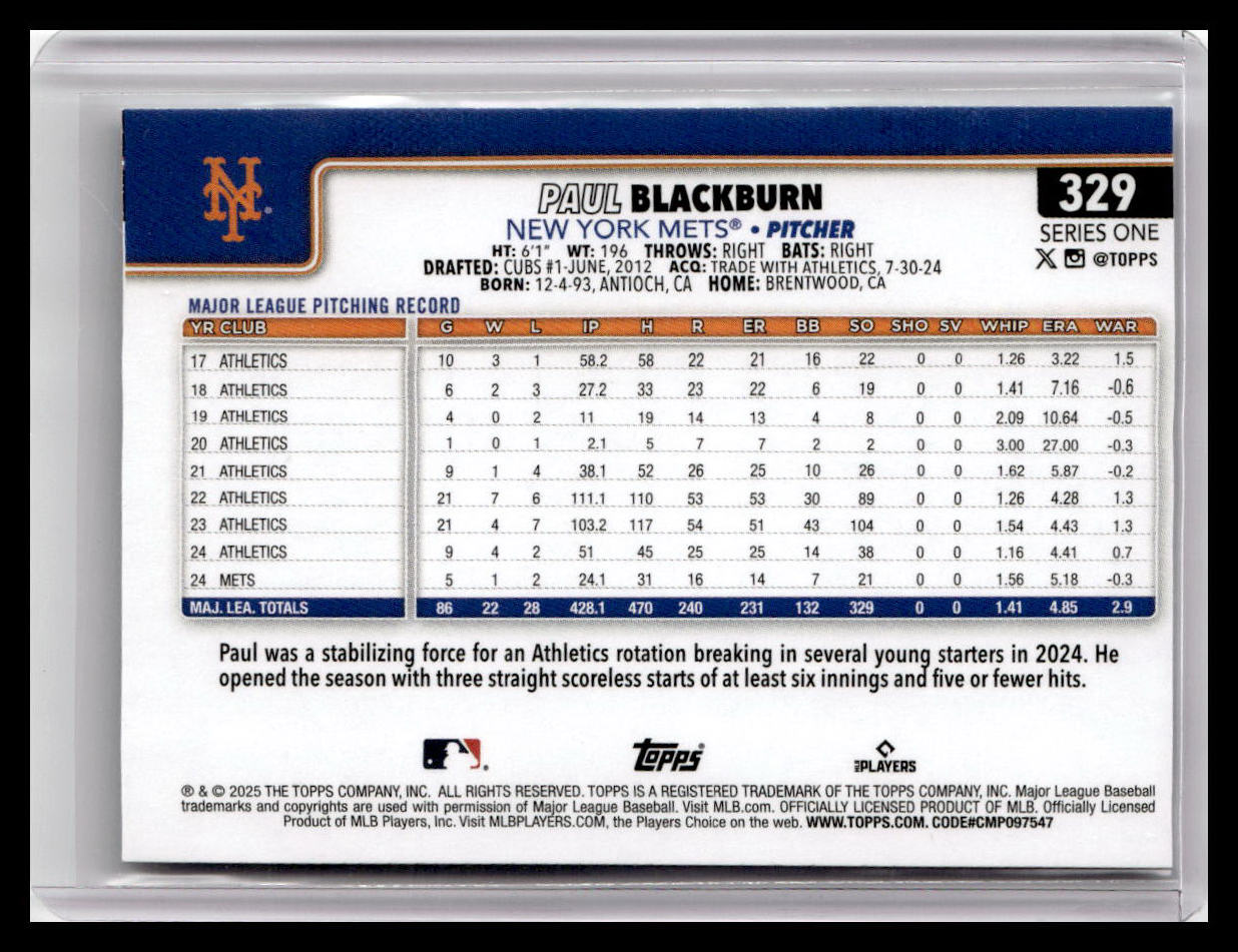 2025 Topps #329 Paul Blackburn