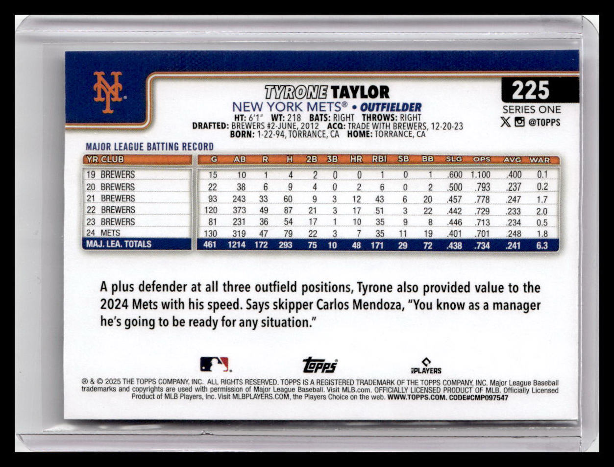 2025 Topps #225 Tyrone Taylor