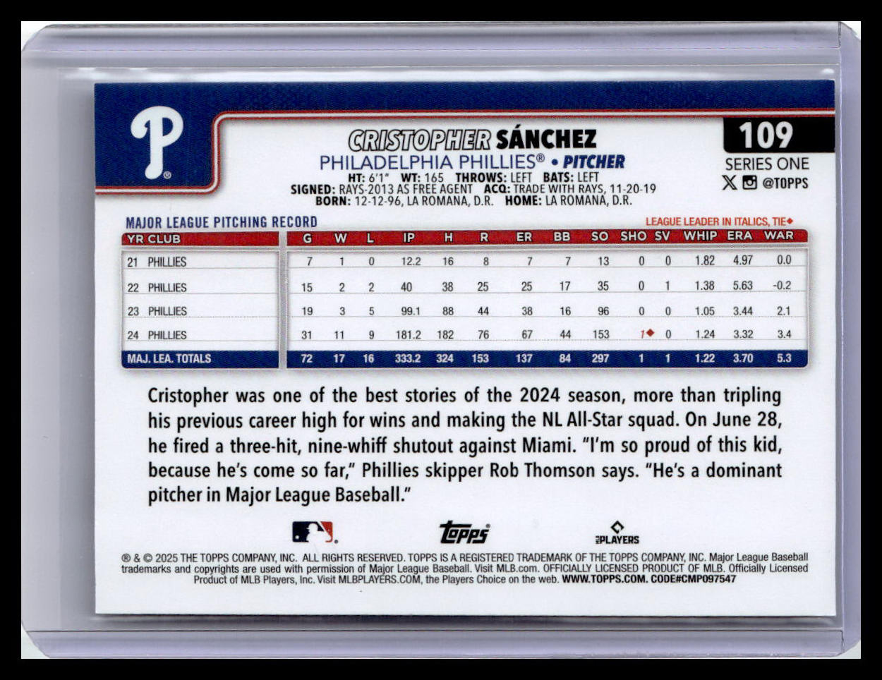 2025 Topps #109 Cristopher Sánchez