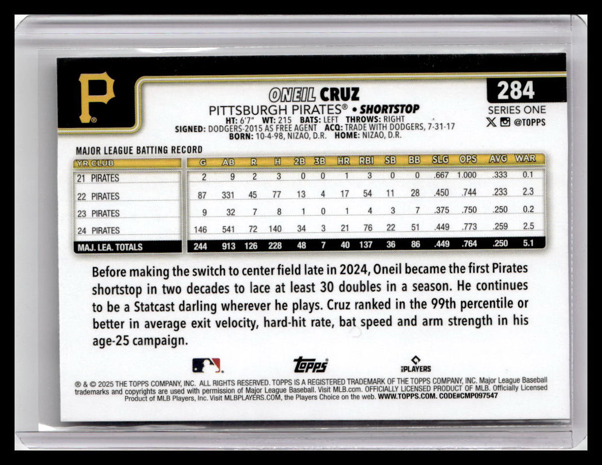 2025 Topps #284 Oneil Cruz