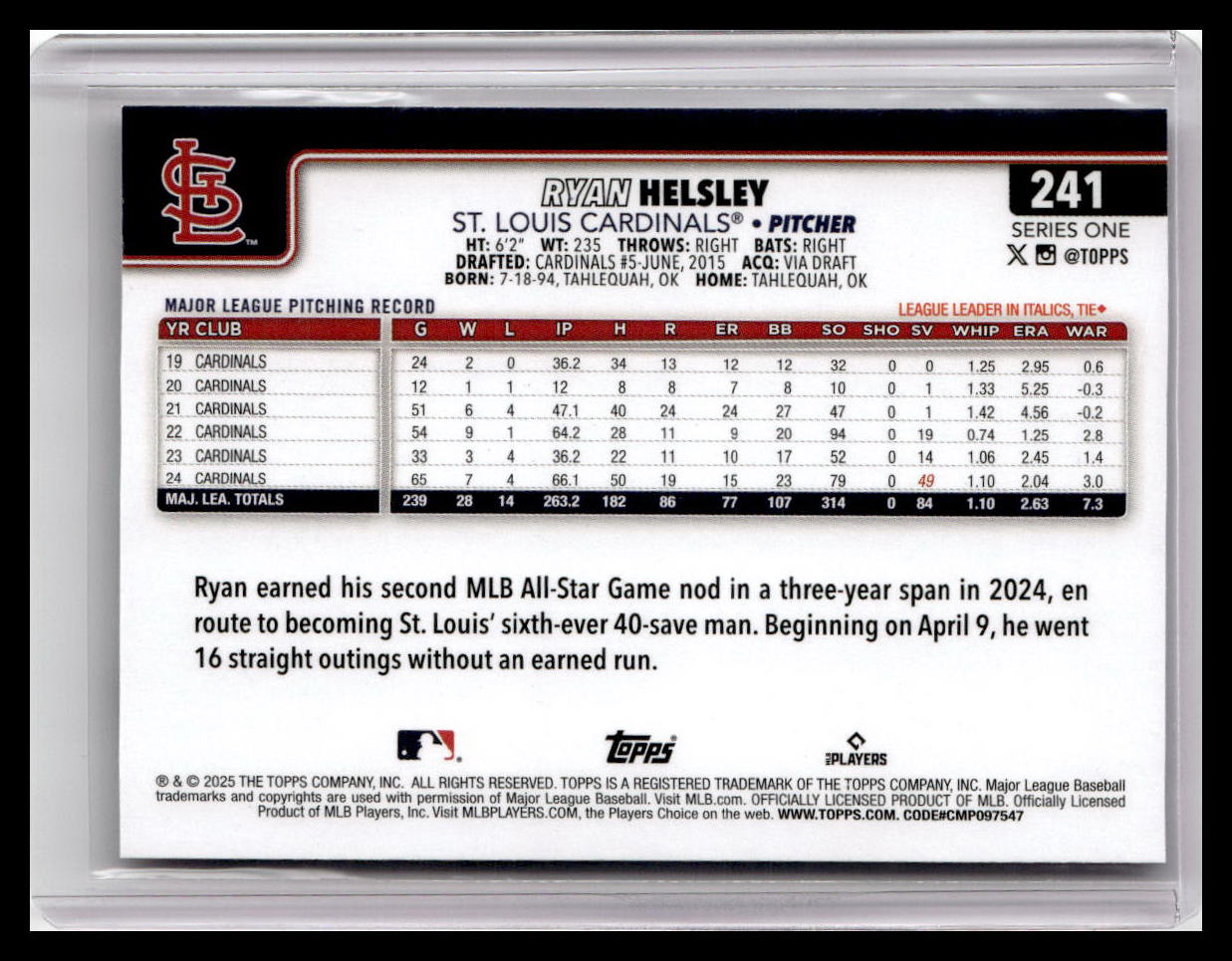 2025 Topps #241 Ryan Helsley