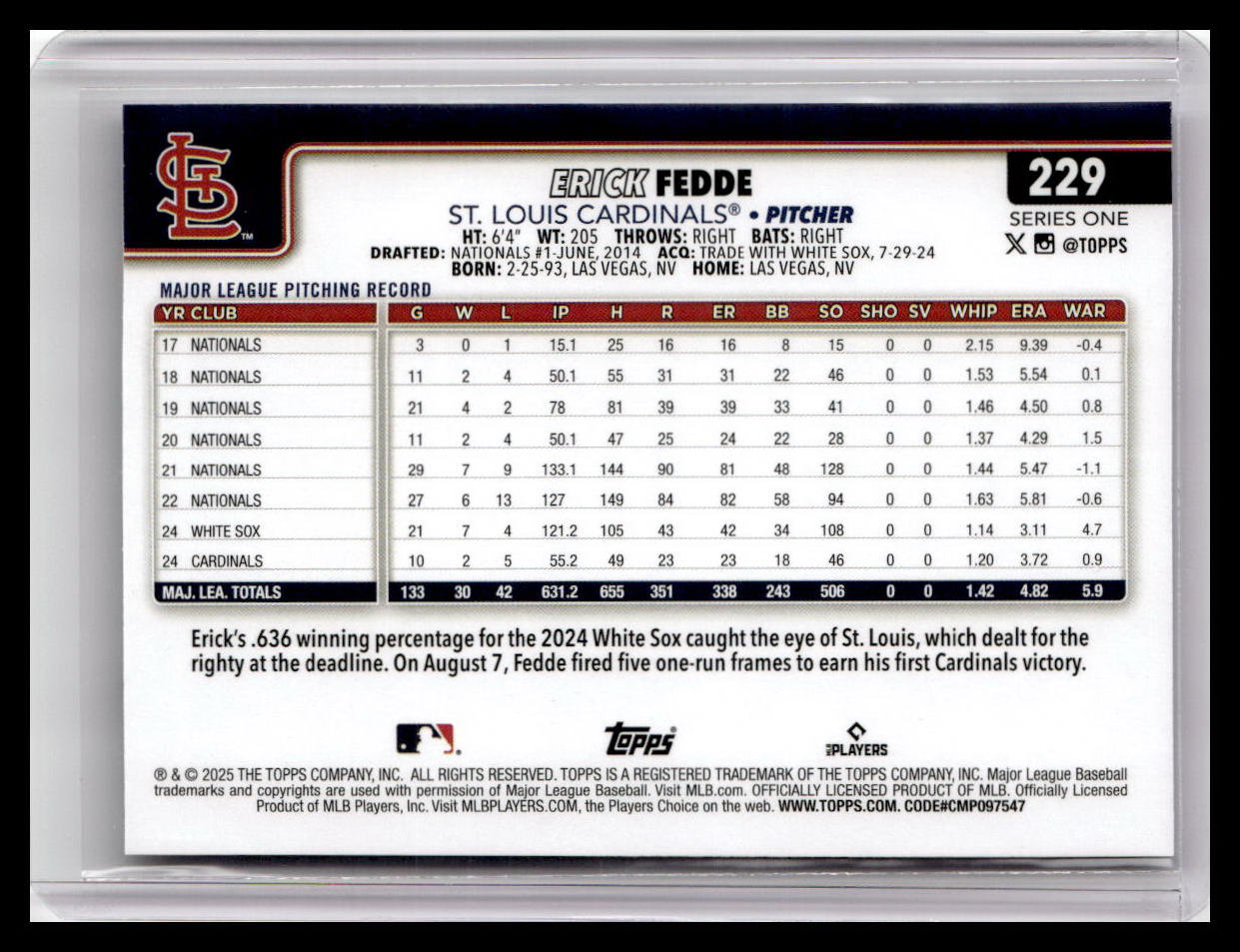 2025 Topps #229 Erick Fedde