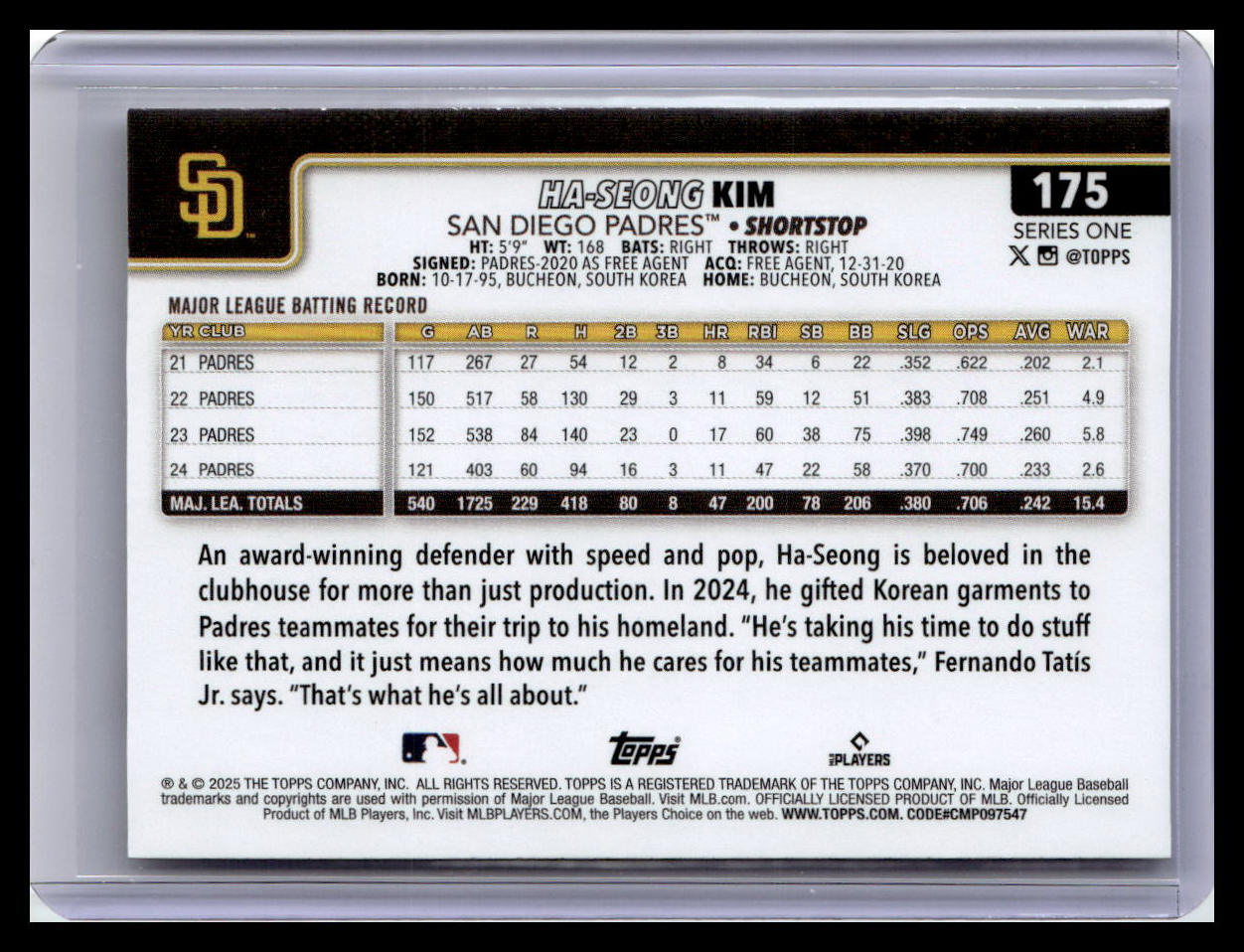 2025 Topps #175 Ha-Seong Kim