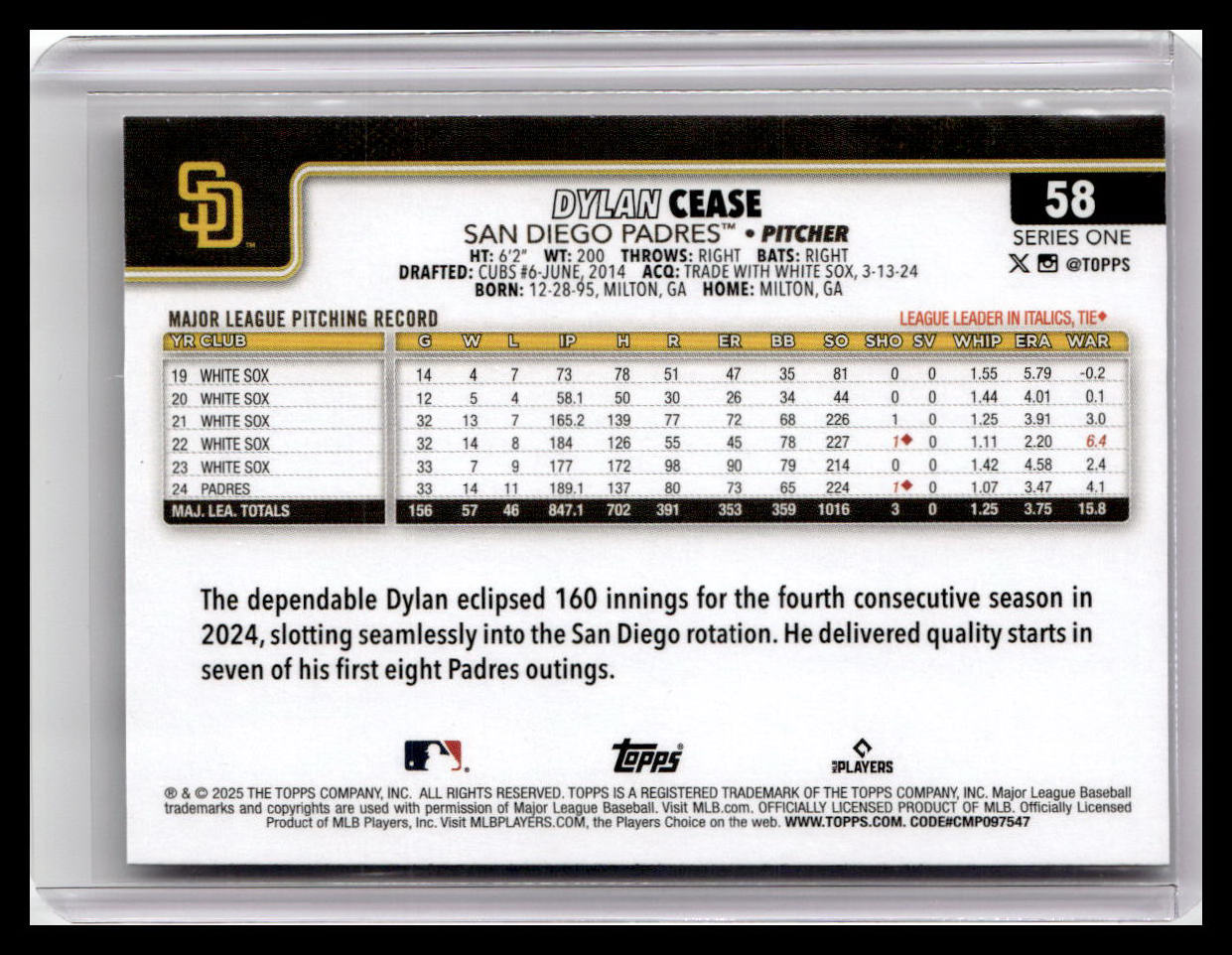 2025 Topps #58 Dylan Cease
