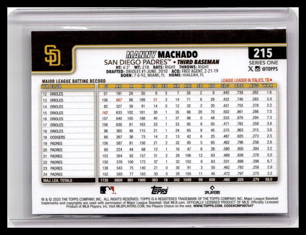 2025 Topps #215 Manny Machado