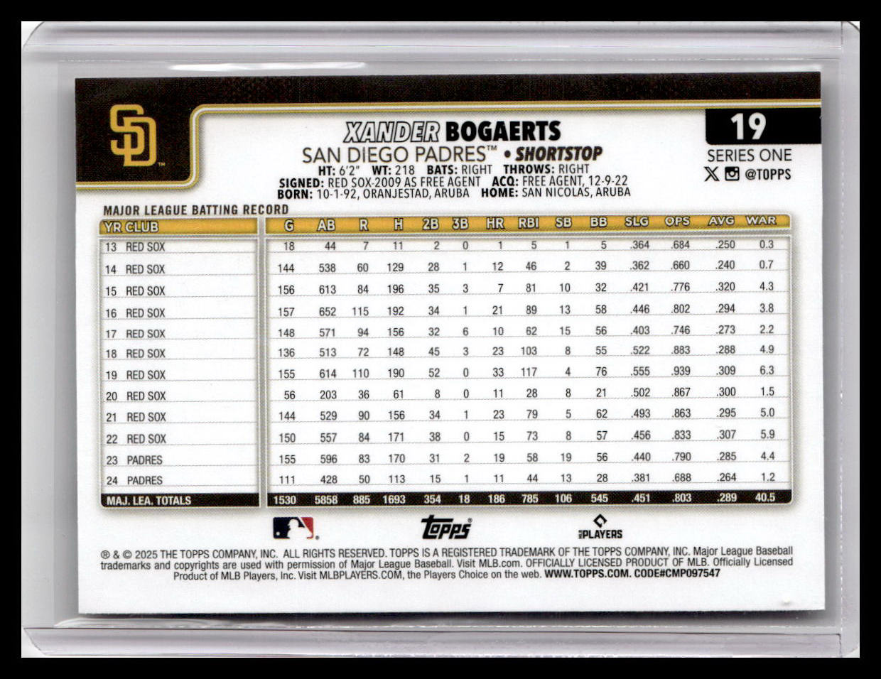 2025 Topps #19 Xander Bogaerts