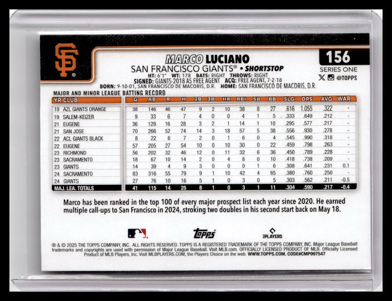 2025 Topps #156 Marco Luciano