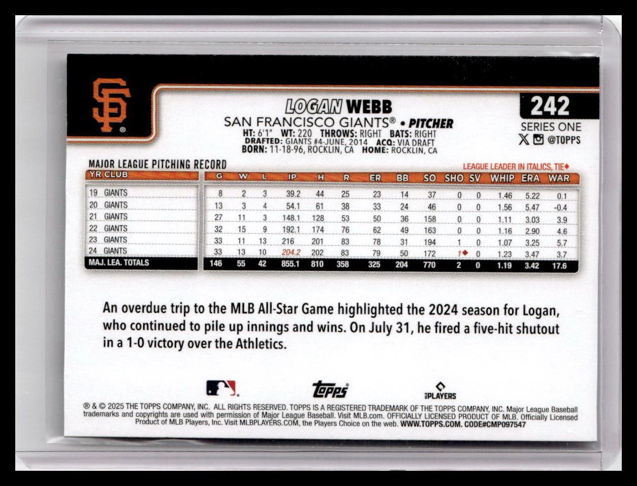 2025 Topps #242 Logan Webb