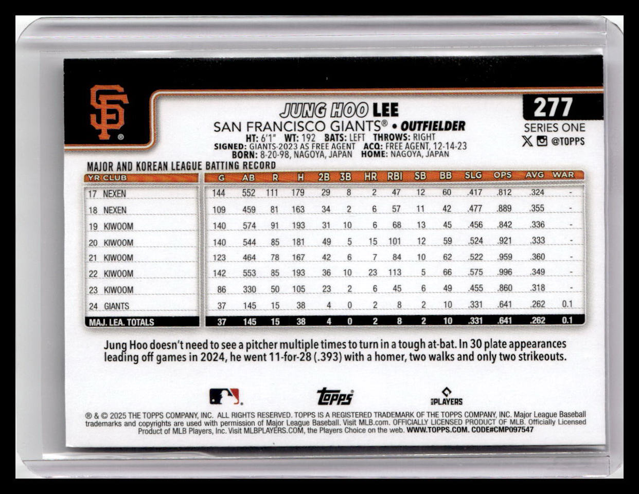 2025 Topps #277 Jung Hoo Lee
