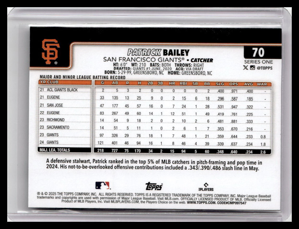 2025 Topps #70 Patrick Bailey