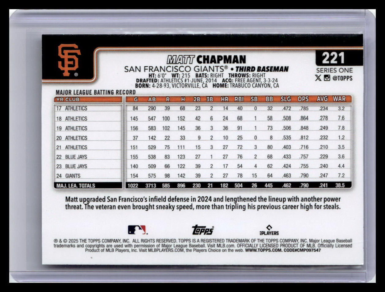 2025 Topps #221 Matt Chapman