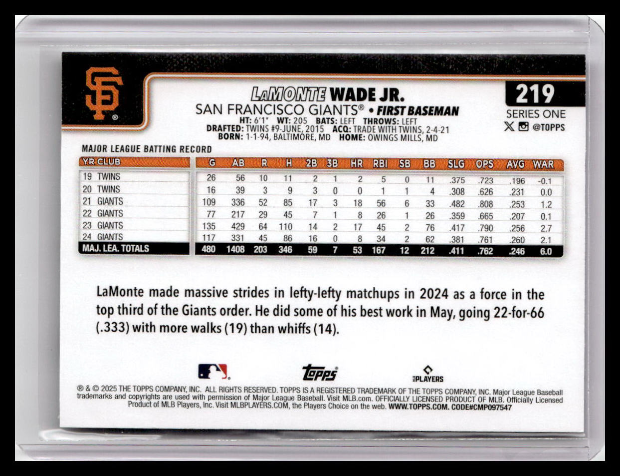 2025 Topps #219 LaMonte Wade Jr.