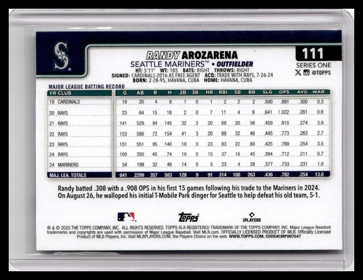 2025 Topps #111 Randy Arozarena