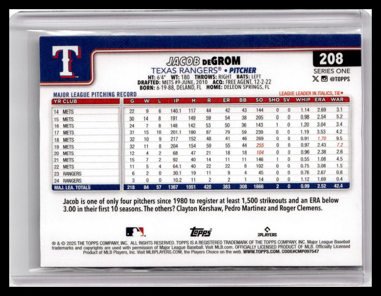 2025 Topps #208 Jacob deGrom