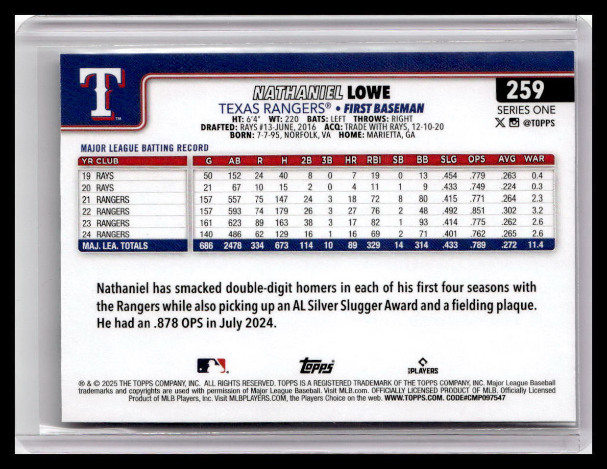 2025 Topps #259 Nathaniel Lowe