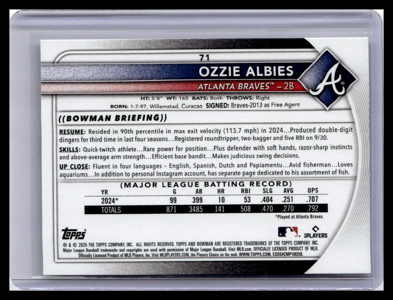 2025 Bowman #71 Ozzie Albies