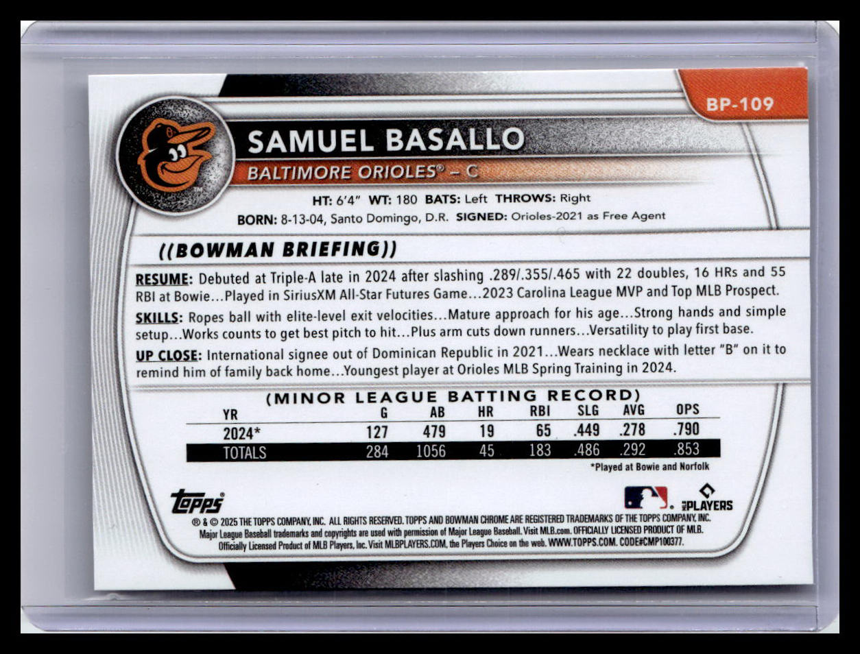 2025 Bowman #BP-109 Samuel Basallo Prospects