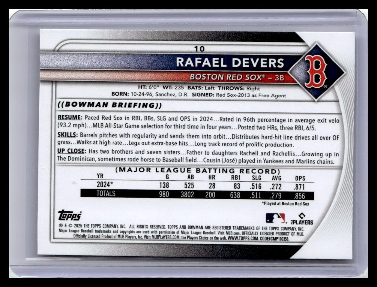 2025 Bowman #10 Rafael Devers