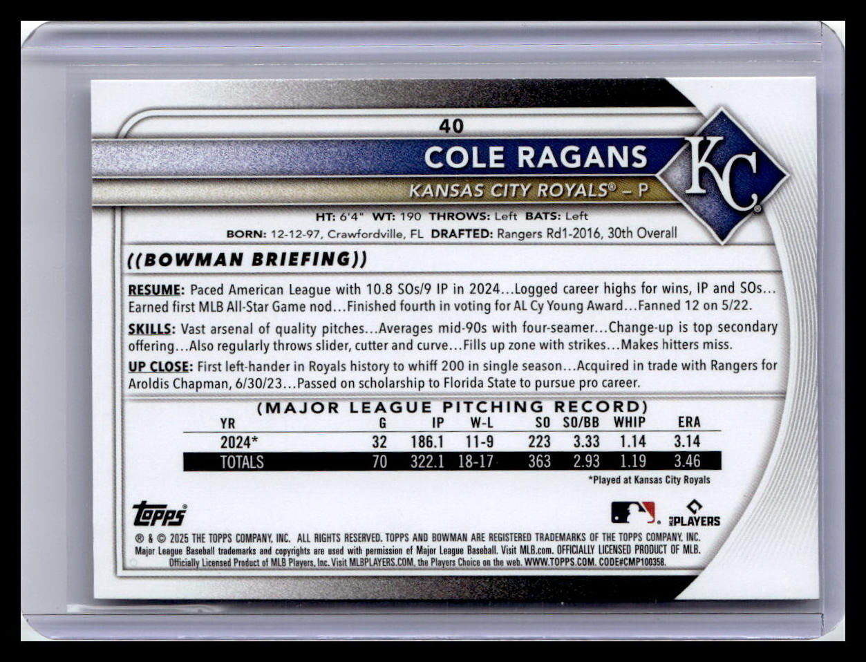 2025 Bowman #40 Cole Ragans