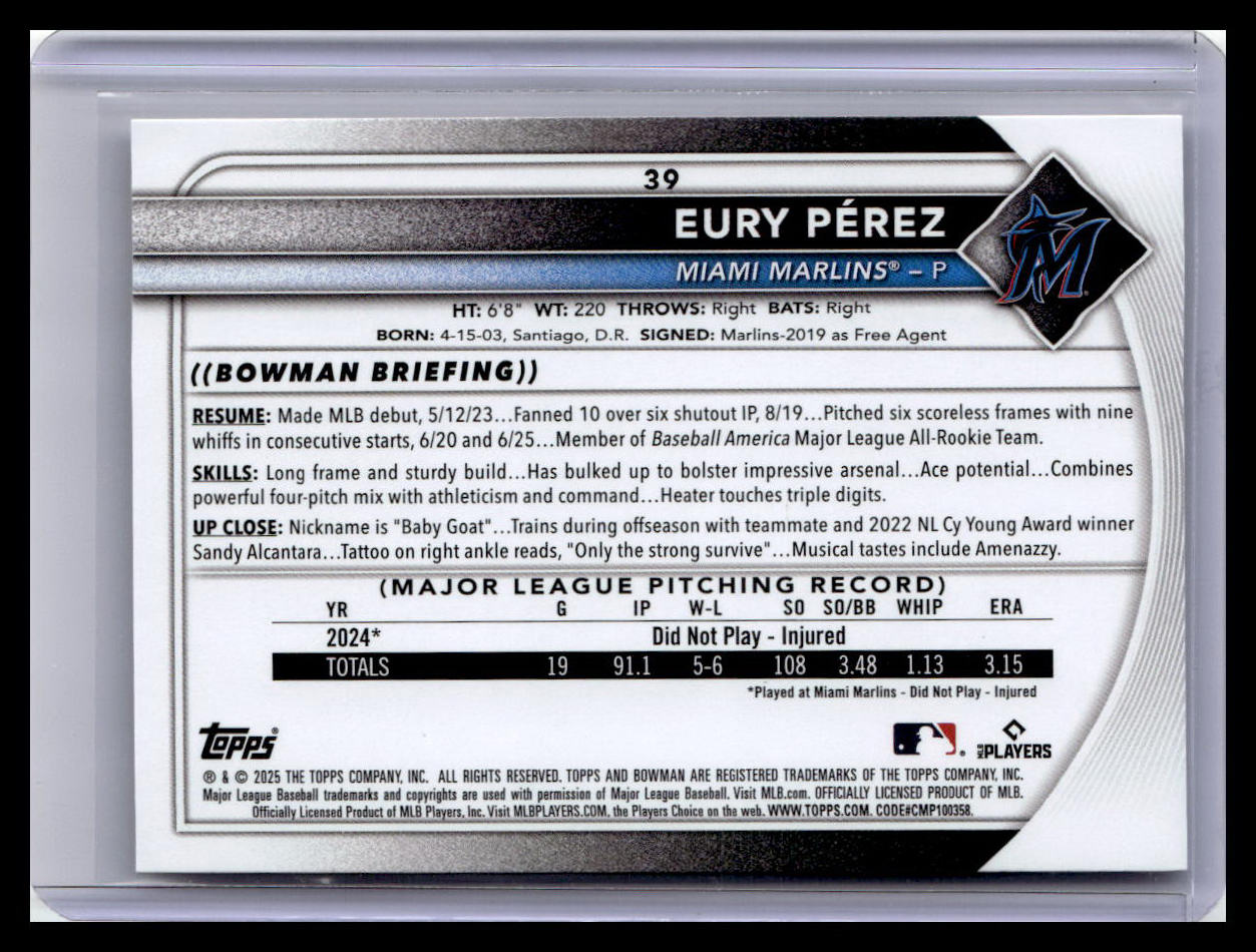 2025 Bowman #39 Eury Pérez
