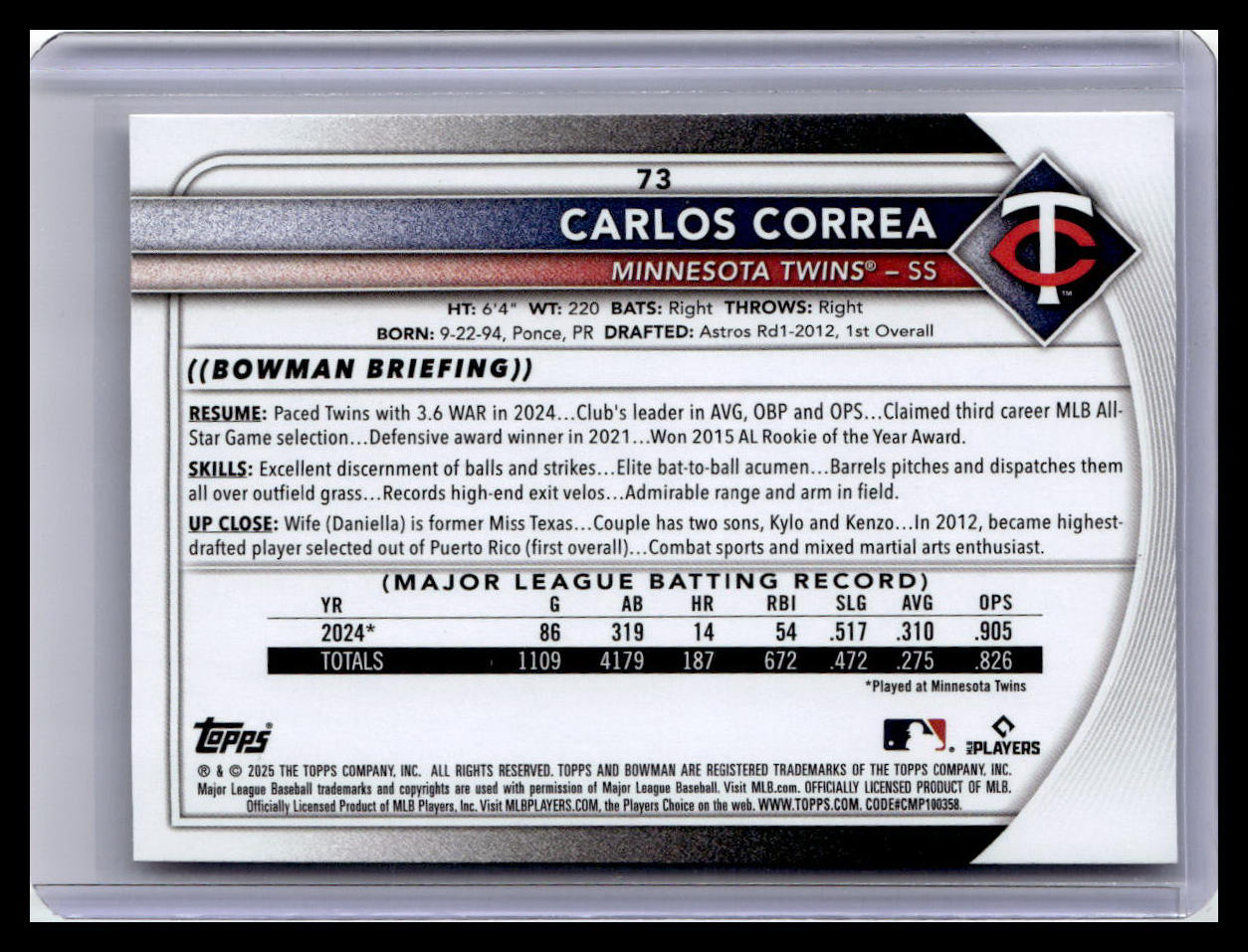 2025 Bowman #73 Carlos Correa