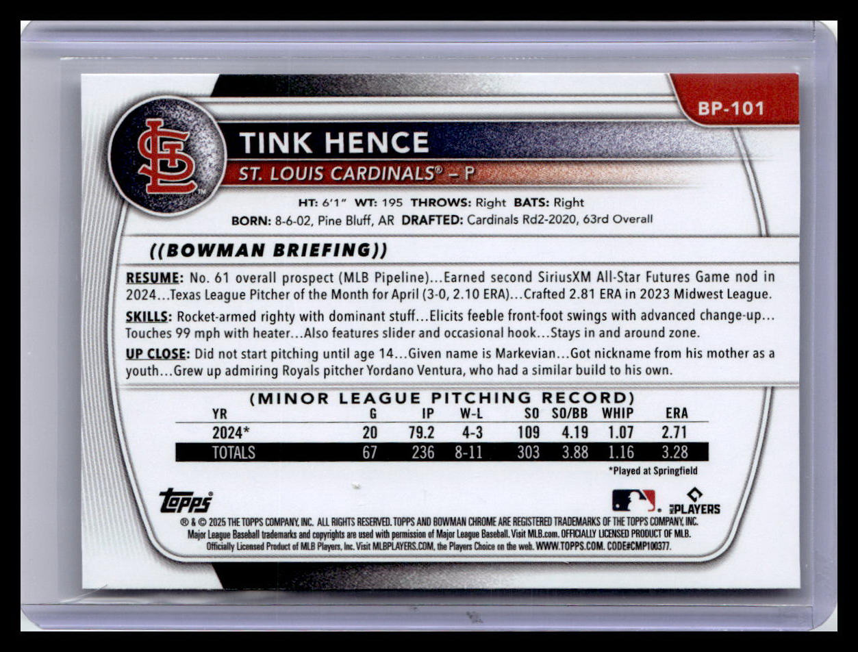 2025 Bowman #BP-101 Tink Hence Prospects