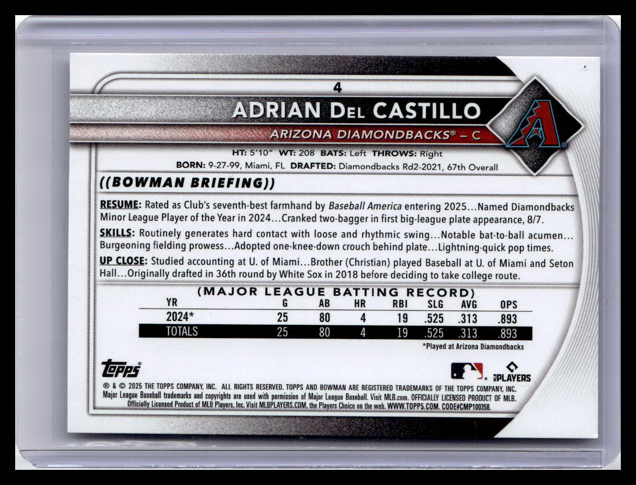 2025 Bowman #4 Adrian Del Castillo