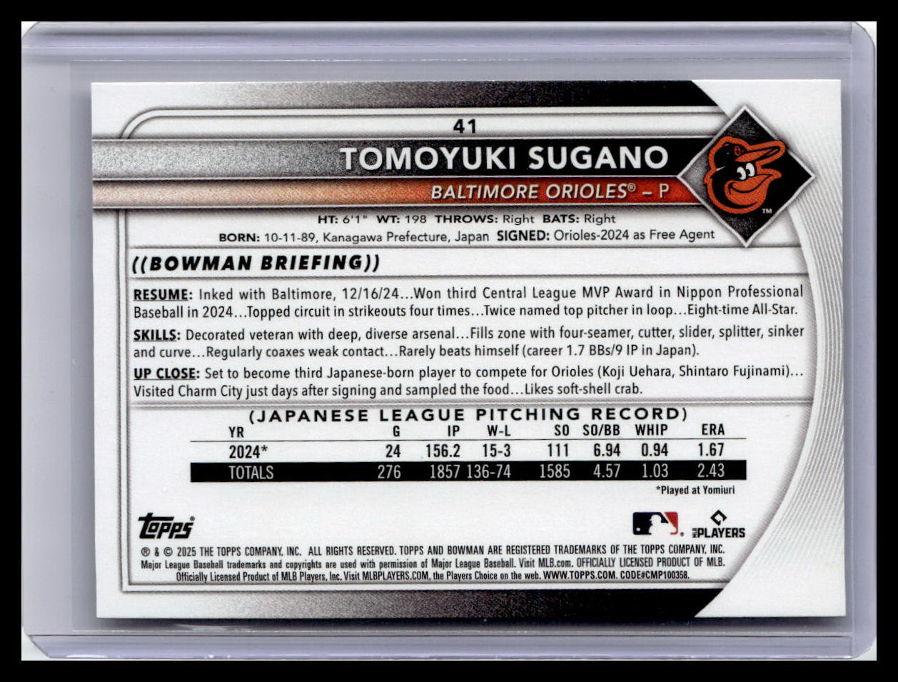 2025 Bowman #41 Tomoyuki Sugano