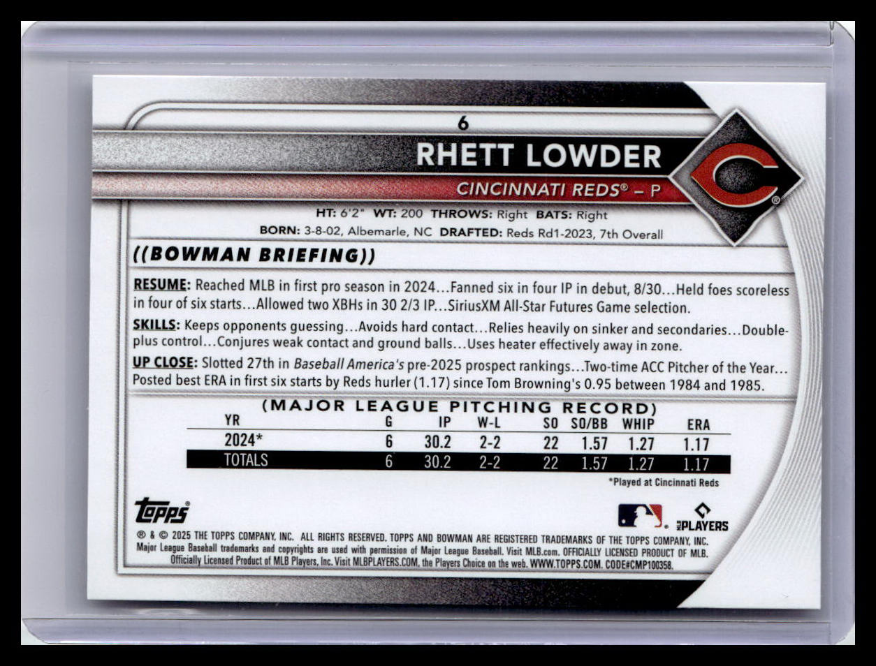 2025 Bowman #6 Rhett Lowder