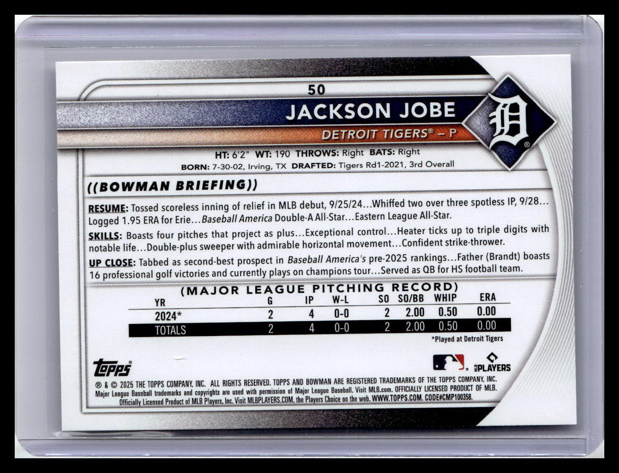2025 Bowman #50 Jackson Jobe