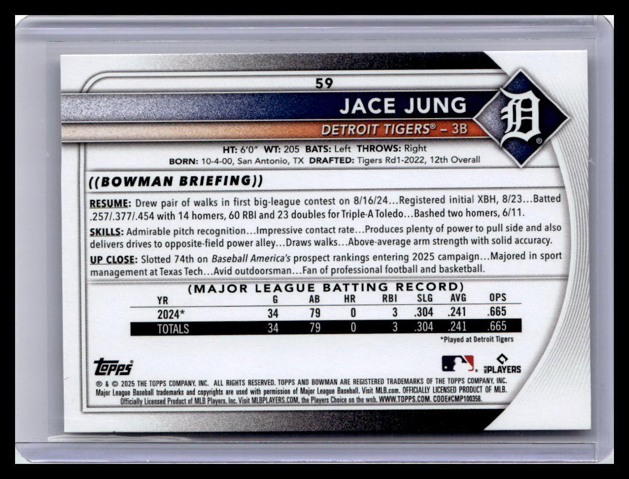 2025 Bowman #59 Jace Jung