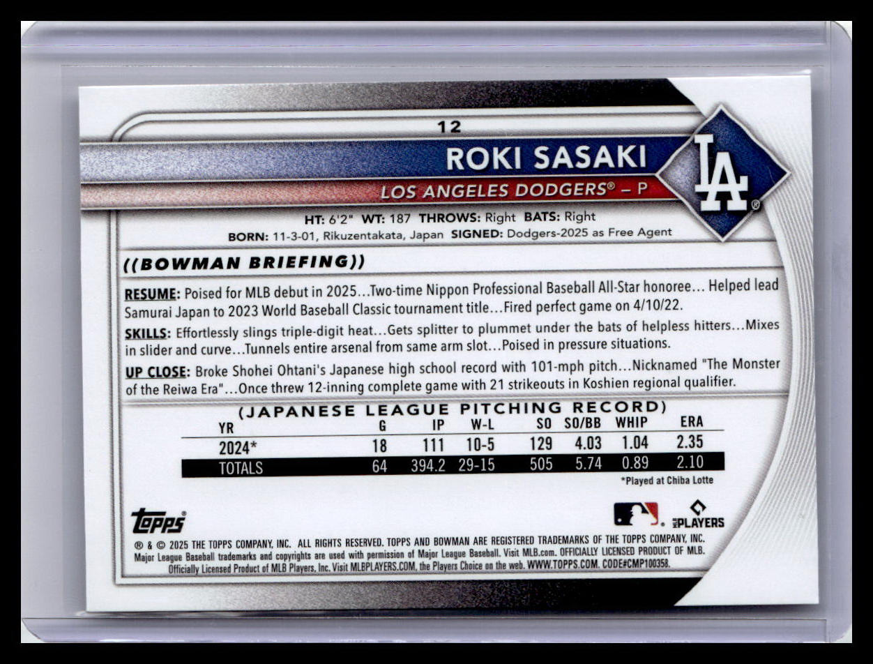 2025 Bowman #12 Roki Sasaki