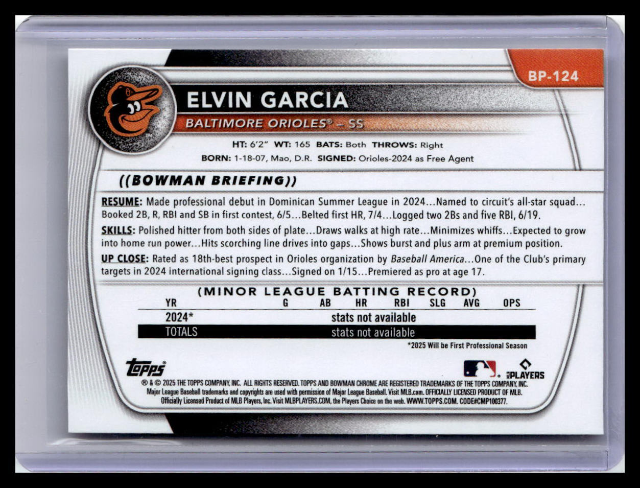 2025 Bowman #BP-124 Elvin Garcia Prospects