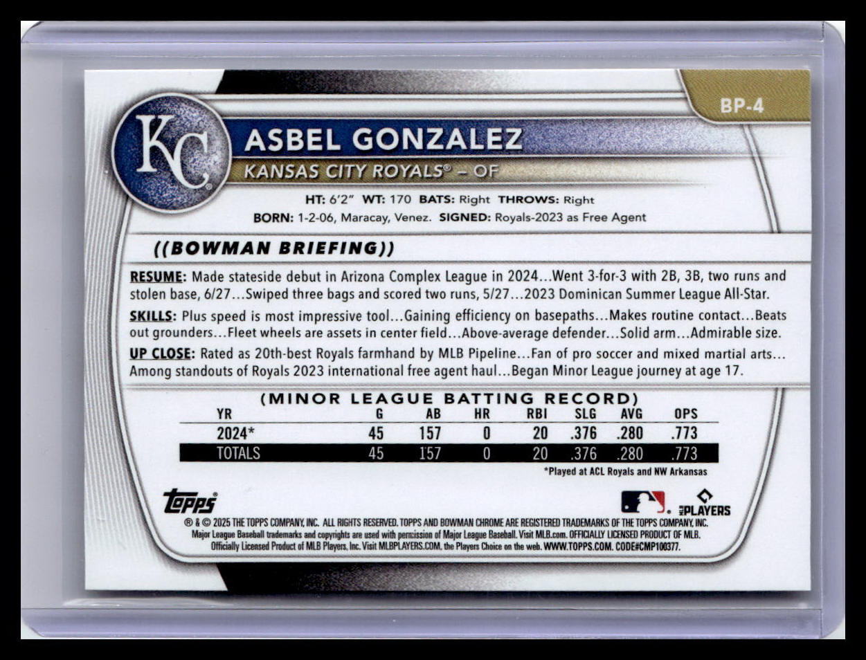 2025 Bowman #BP-4 Asbel Gonzalez Prospects