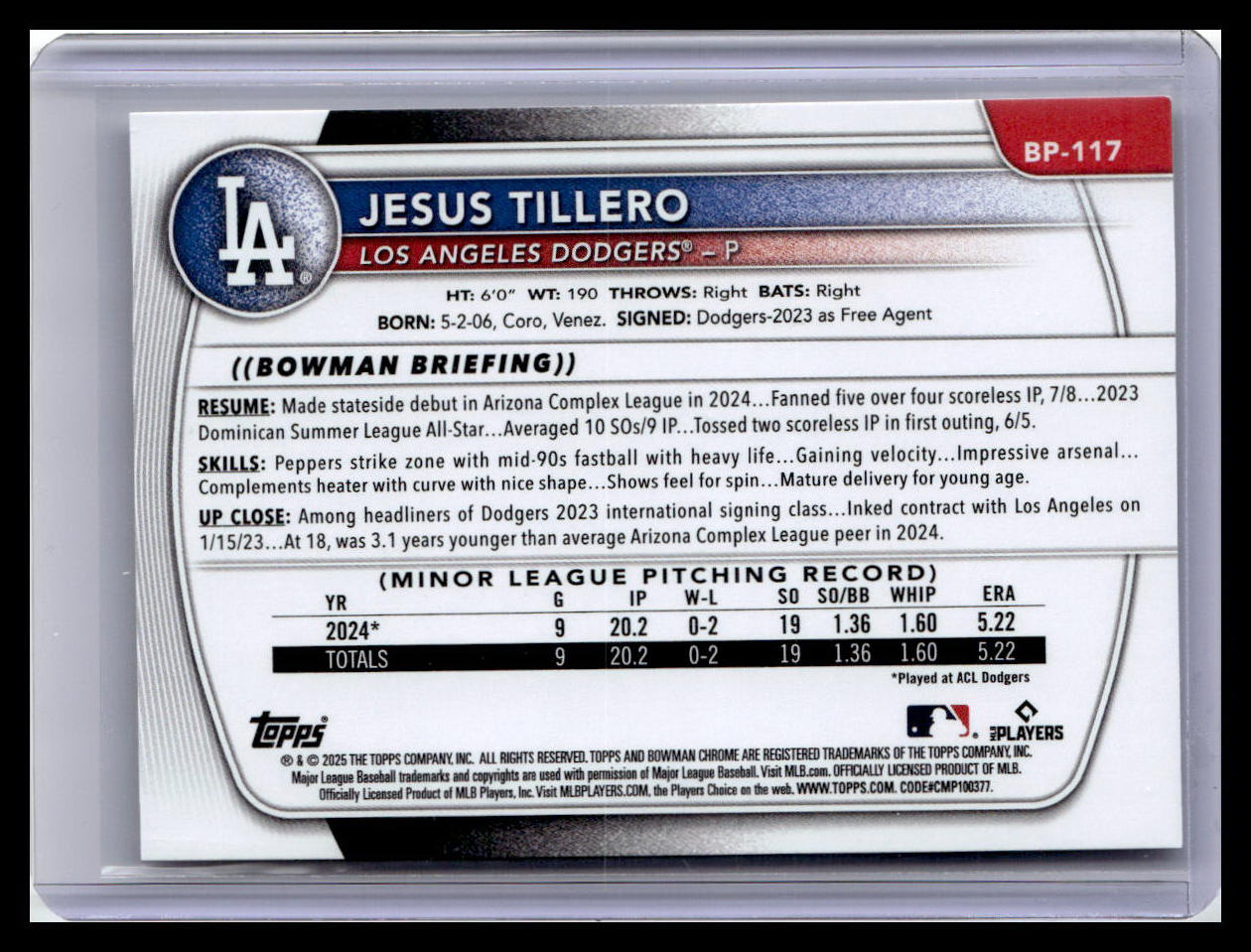 2025 Bowman #BP-117 Jesus Tillero Prospects