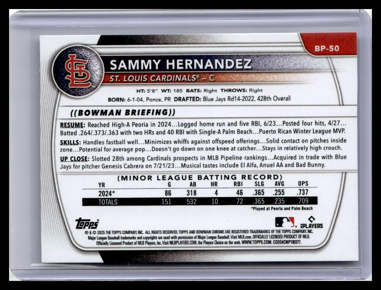 2025 Bowman #BP-50 Sammy Hernandez Prospects