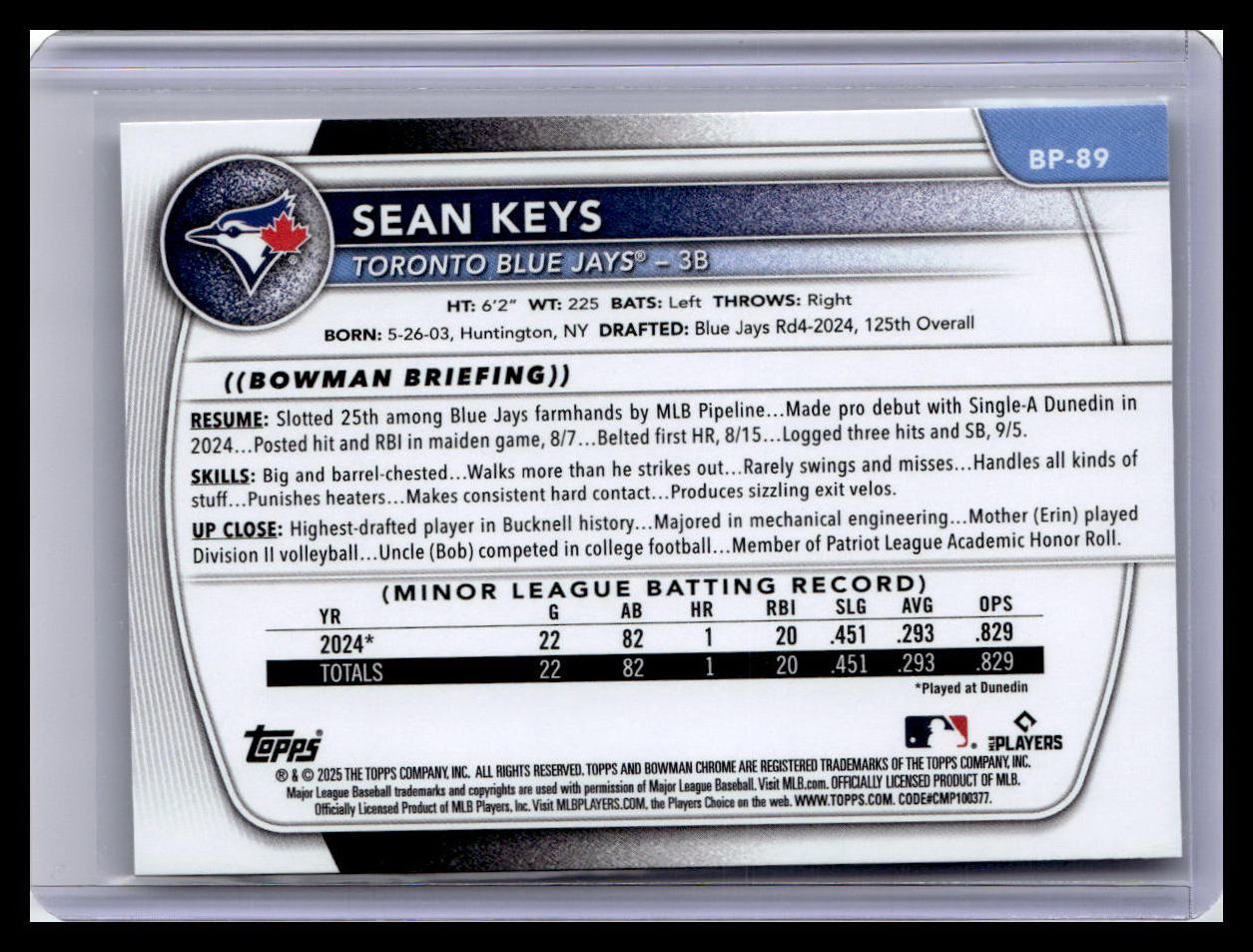 2025 Bowman #BP-89 Sean Keys Prospects