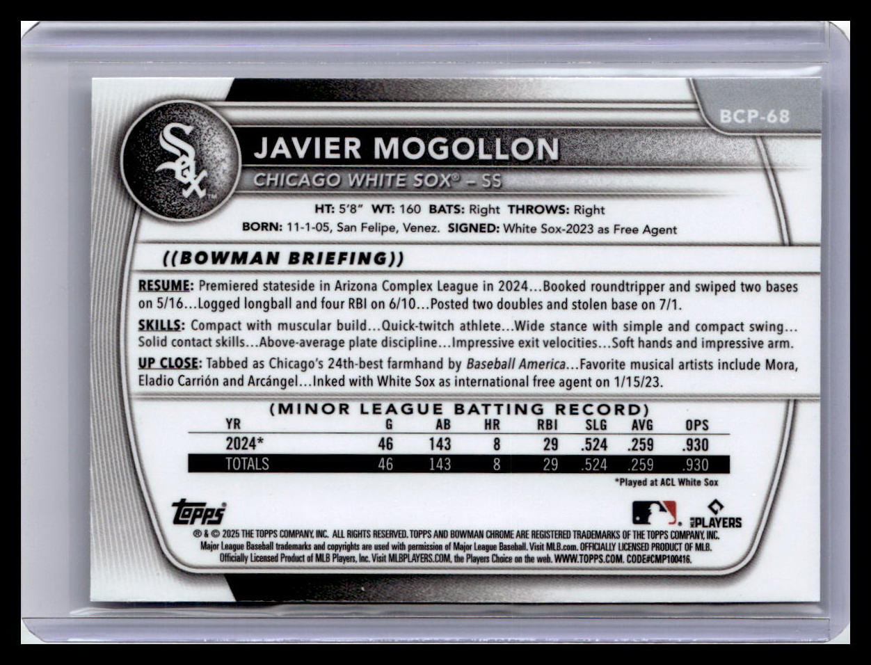 2025 Bowman #BP-68 Javier Mogollon Prospects