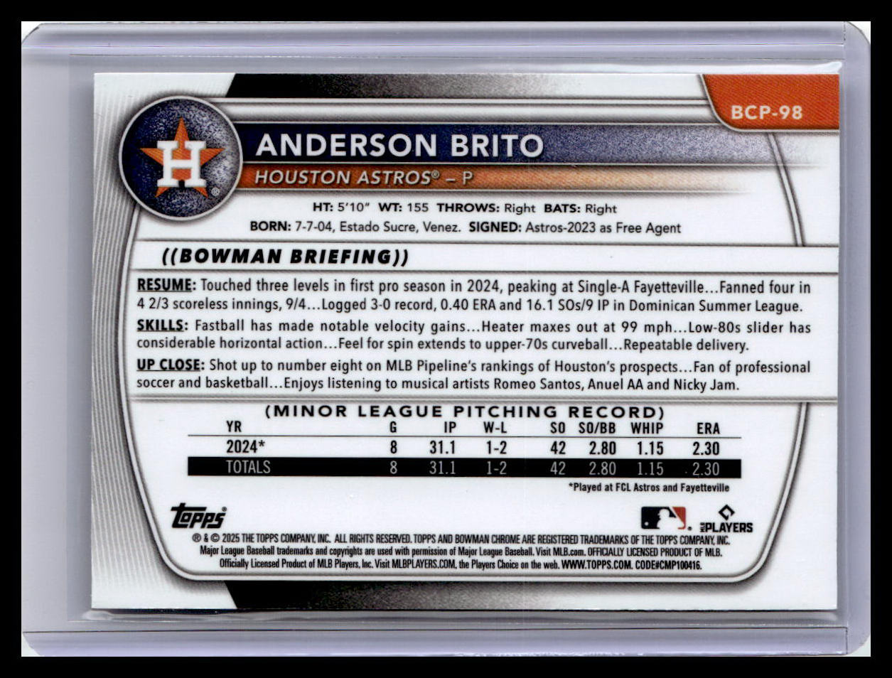 2025 Bowman #BCP-98 Anderson Brito Chrome Prospects