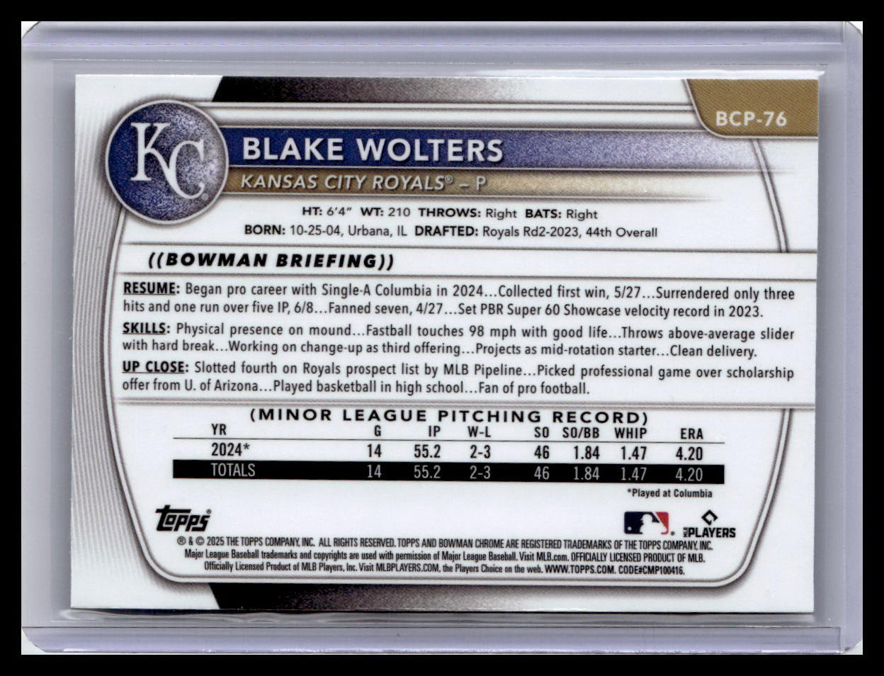 2025 Bowman #BCP-76 Blake Wolters Chrome Prospects