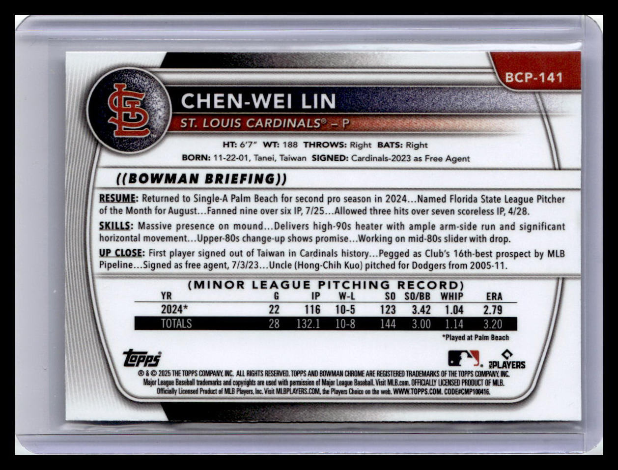 2025 Bowman #BCP-141 Chen-Wei Lin Chrome Prospects