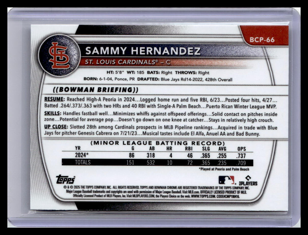 2025 Bowman #BCP-66 Sammy Hernandez Chrome Prospects