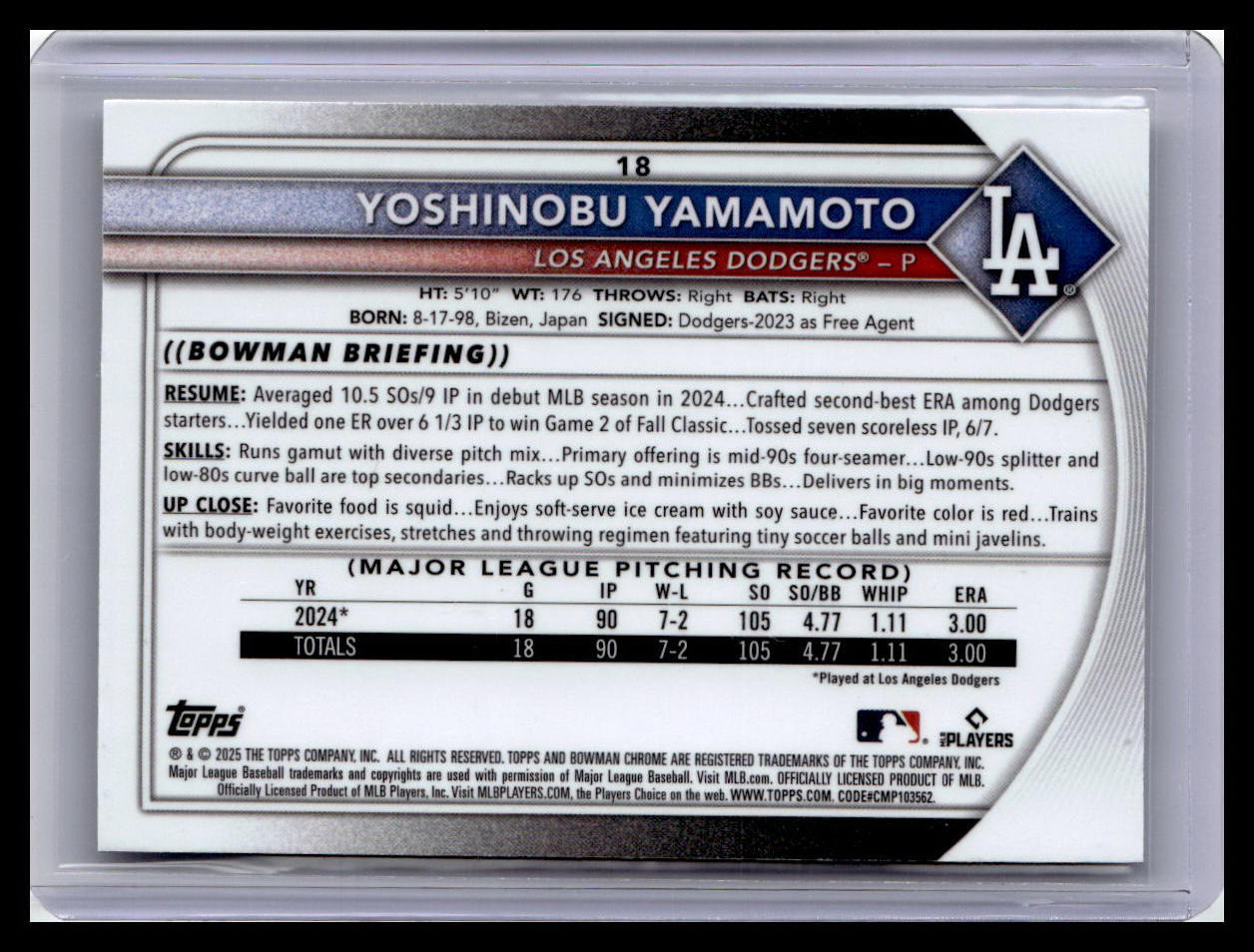 2025 Bowman #18 Yoshinobu Yamamoto Mojo Refractor