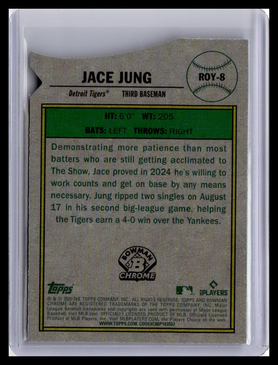 2025 Bowman #ROY-8 Jace Jung Rookie of the Year Favorites Mojo Refractor