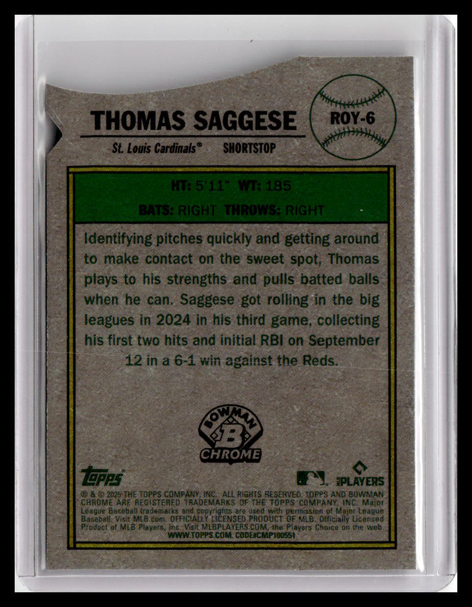 2025 Bowman #ROY-6 Thomas Saggese Rookie of the Year Favorites